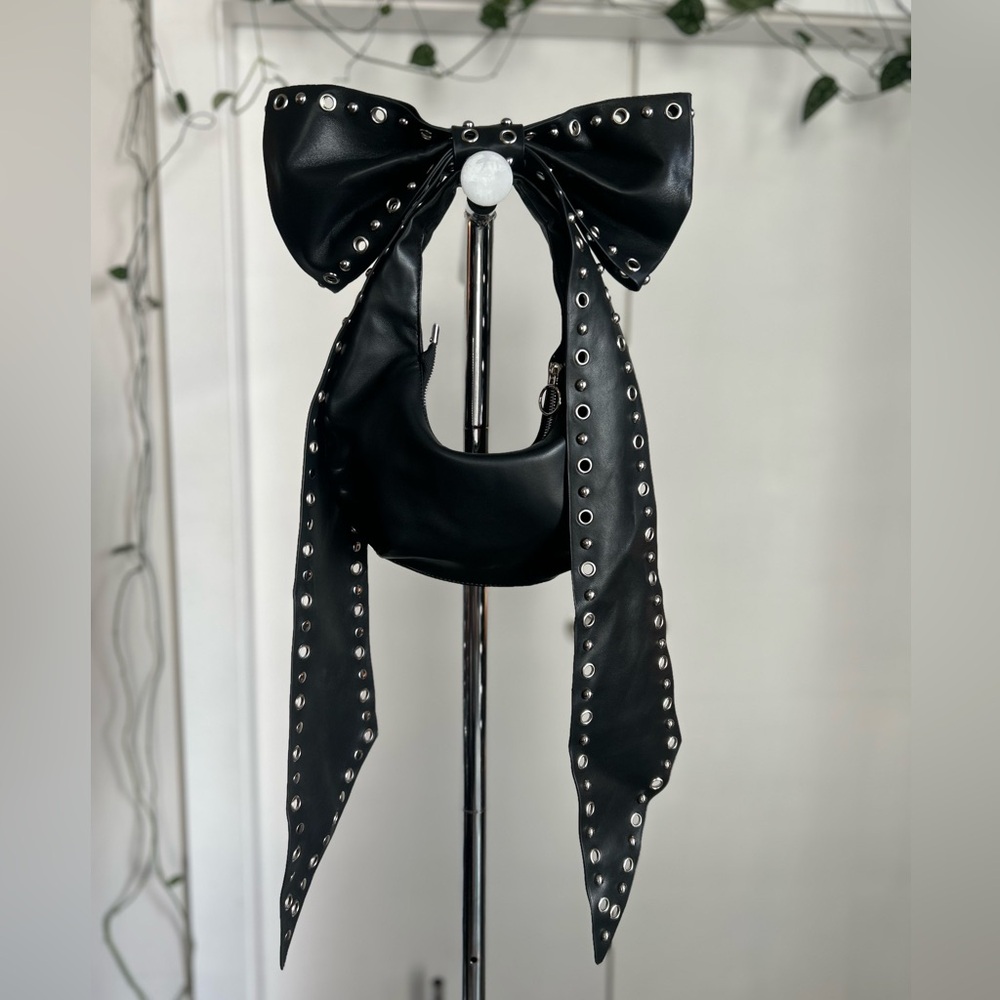Dolls kill leather studded shoulder bow bag